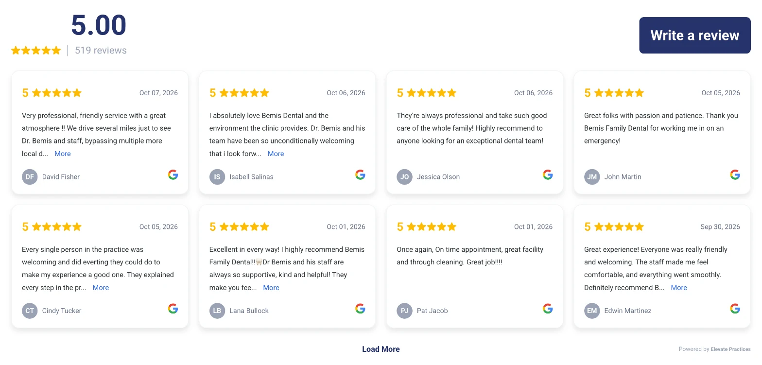 Snapshot of the live Google reviews widget